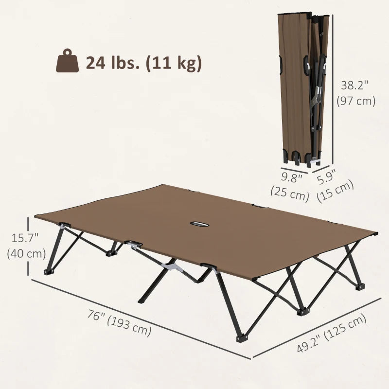 76" Two Person Folding Camping Cot Outdoor Portable Double Cot Wide Military Sleeping Bed w/ Carrying Bag Khaki