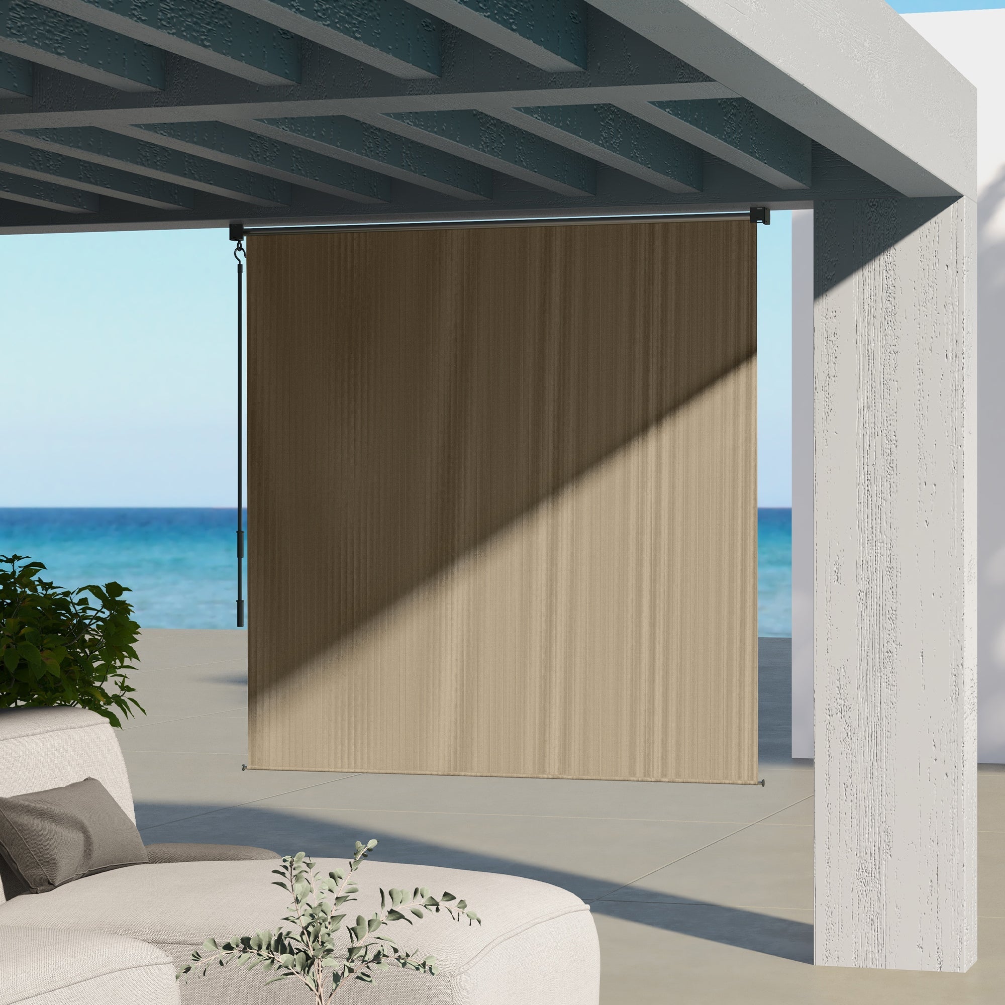 Outsunny 6' x 6' Patio Door Blinds, Outdoor Roller Shades, Cordless Roll Up Shade for Porch Gazebo, Beige 