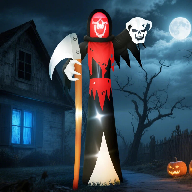 Outsunny 12ft Halloween Inflatable Grim Reaper – LED Lighted Blow-Up Garden Decoration for Indoor & Outdoor 