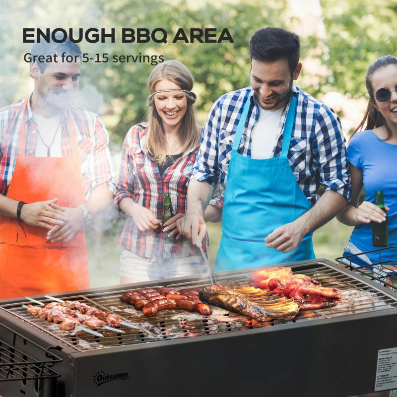 Portable BBQ Grill, Charcoal Grill with Side Seasoning Baskets, Hooks and Nets for Outdoor, Picnic, Camping, Black