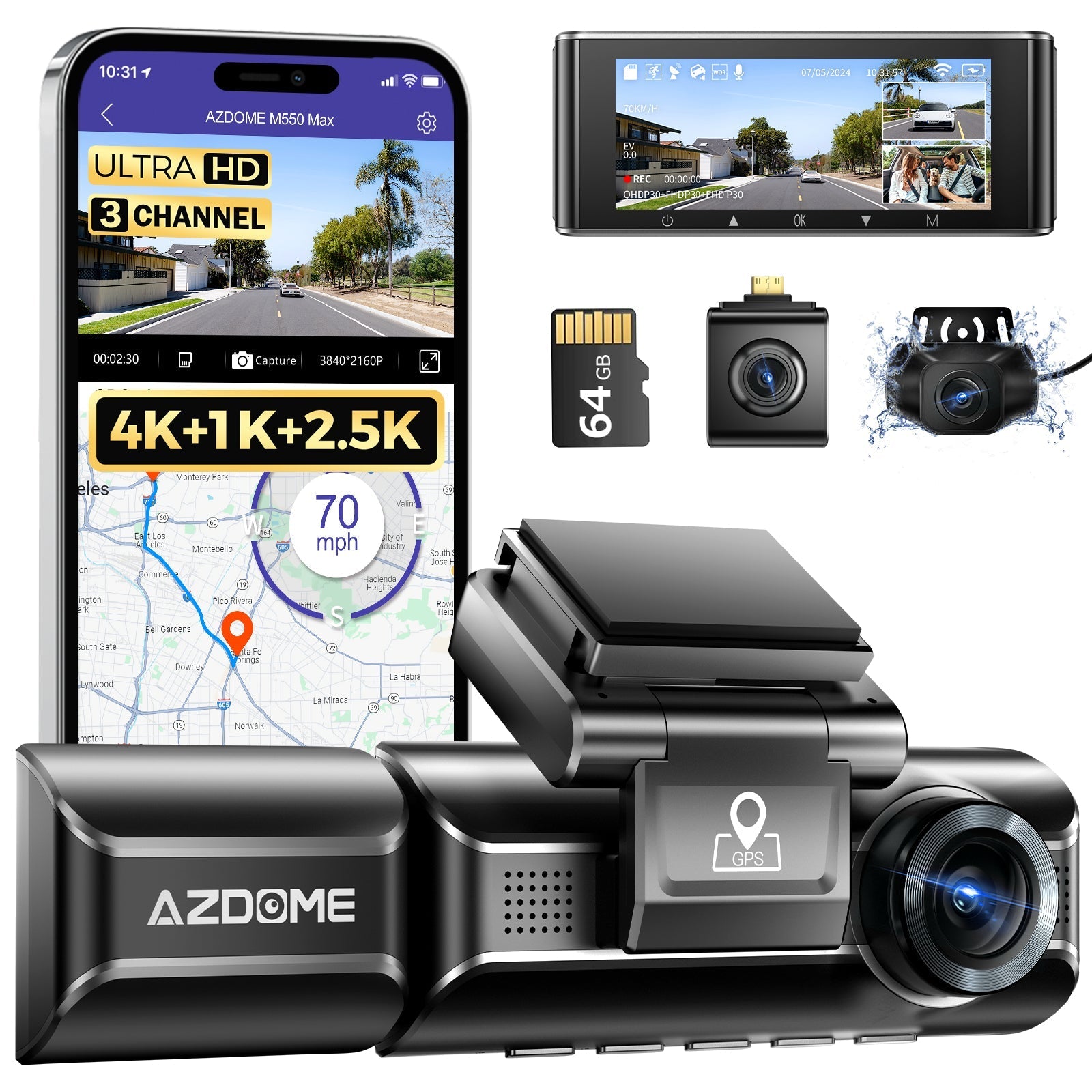 AZDOME M550 Max 3CH 4K Dash Cam 