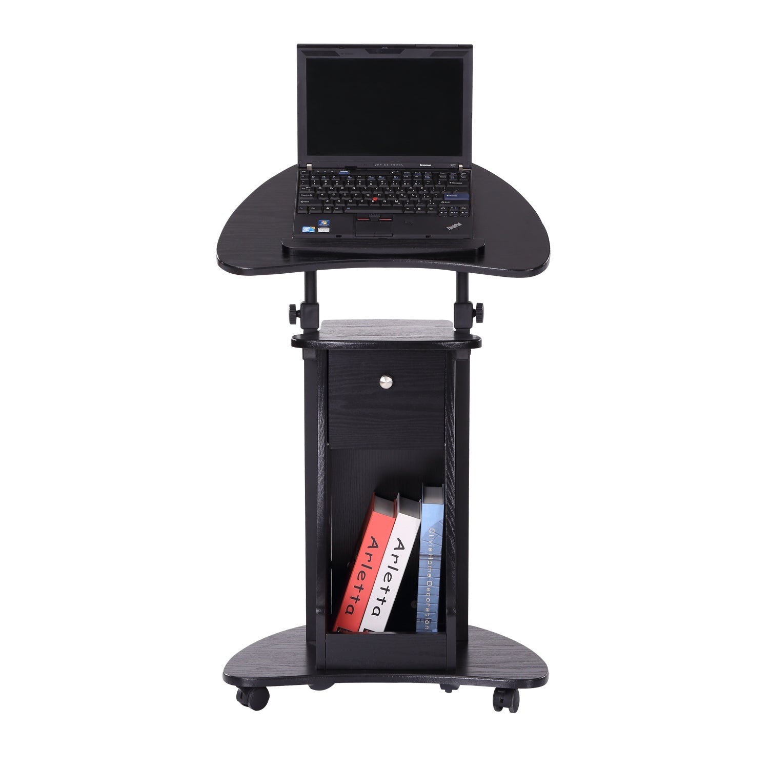 HOMCOM Deluxe Adjustable Rolling Laptop Cart Presentation Stand Black 