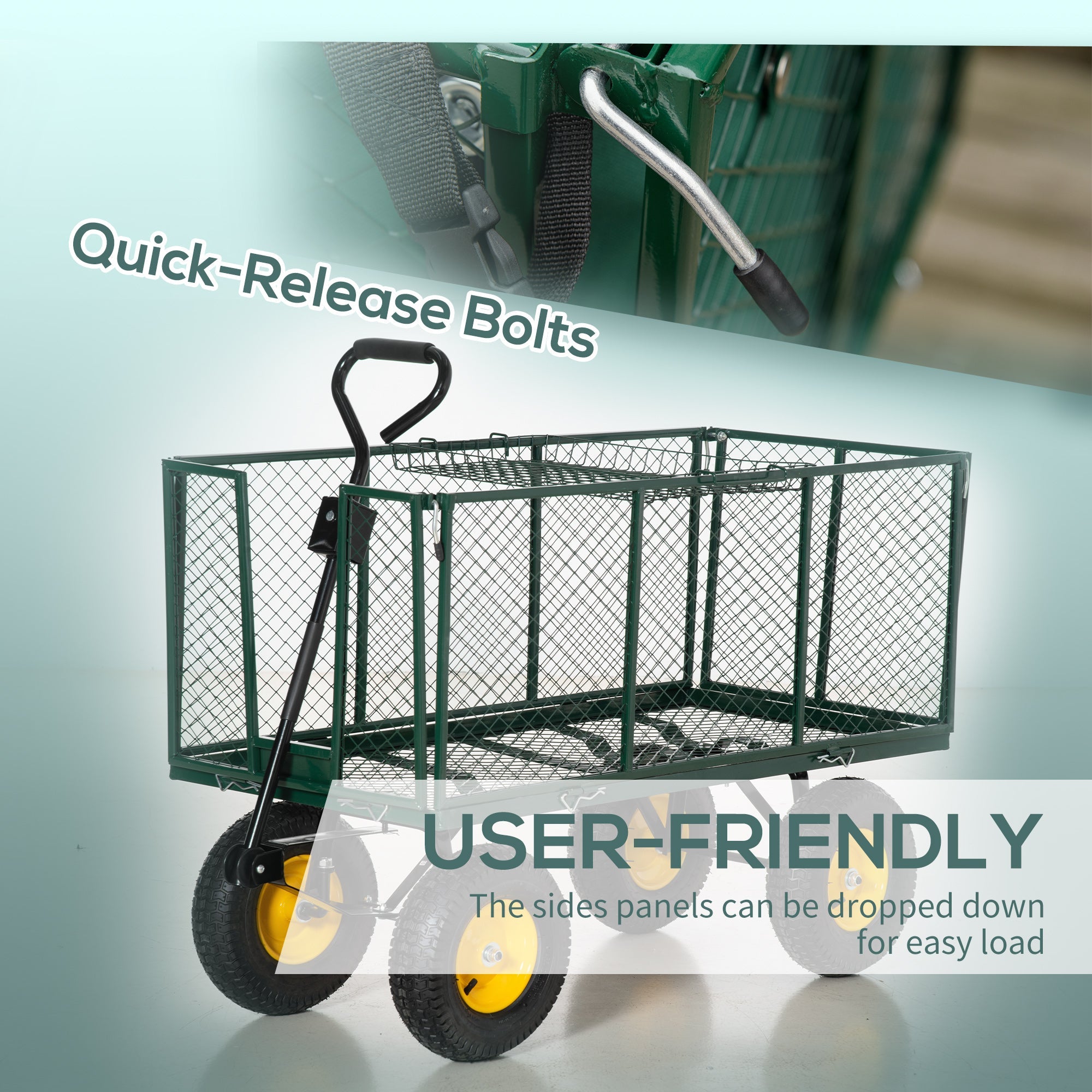 Outsunny 342L Utility Wagon Cart with Removable Mesh Sides to Convert into Flatbed for Beach Lawn Yard 