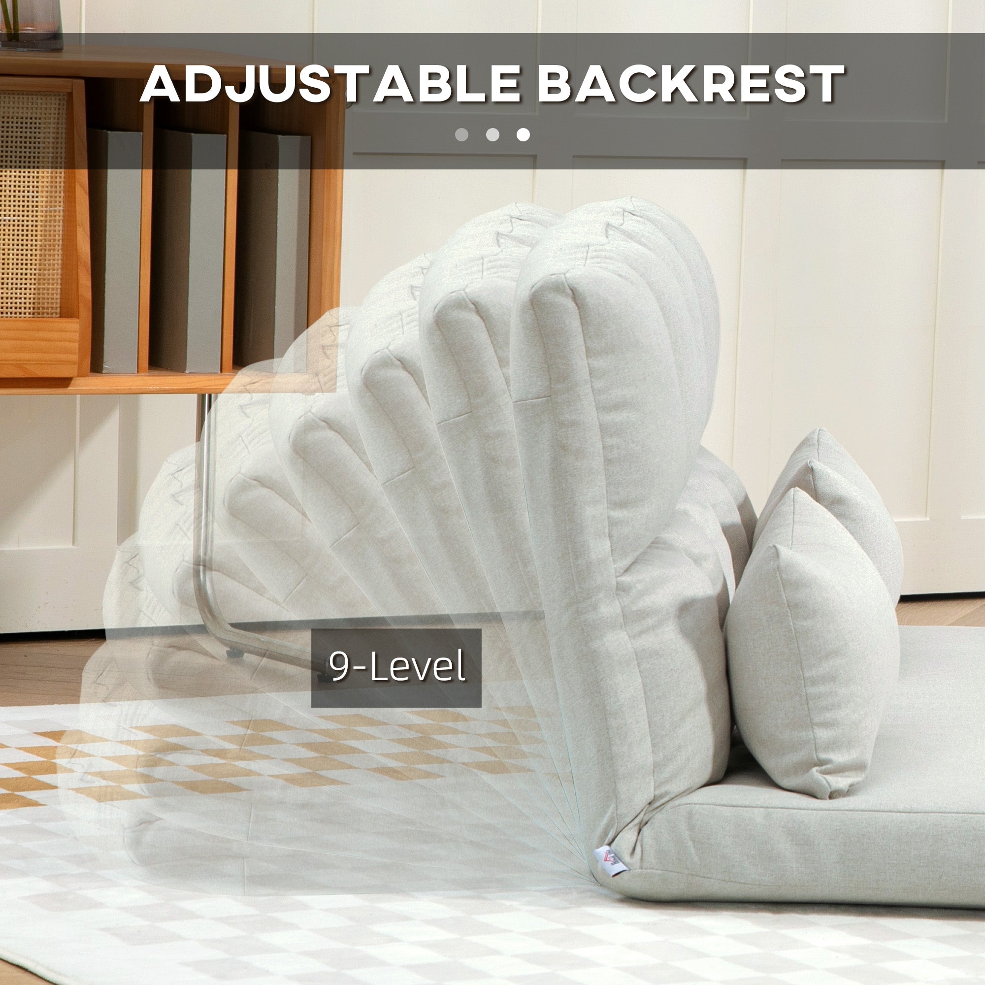 HOMCOM Convertible Floor Sofa, Foldable 2-Seater Lazy Sofa Sleeper with 9-position Backrest and 2 Pillows Cream White 