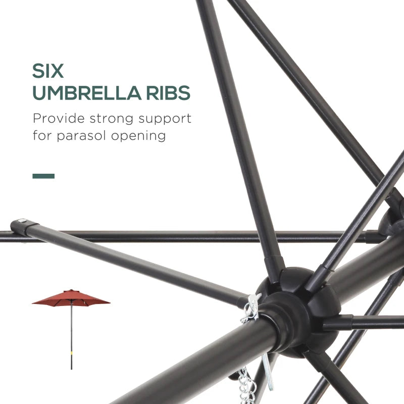 6.6FT Patio Umbrella, Outdoor Parasol with 6 Solid Ribs, Wine Red