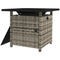 Outsunny Outdoor PE Rattan Propane Fire Pit Table, 50,000 BTU Pulse-Ignition Wicker Fire Table with Glass Wind Guard, Mixed Grey