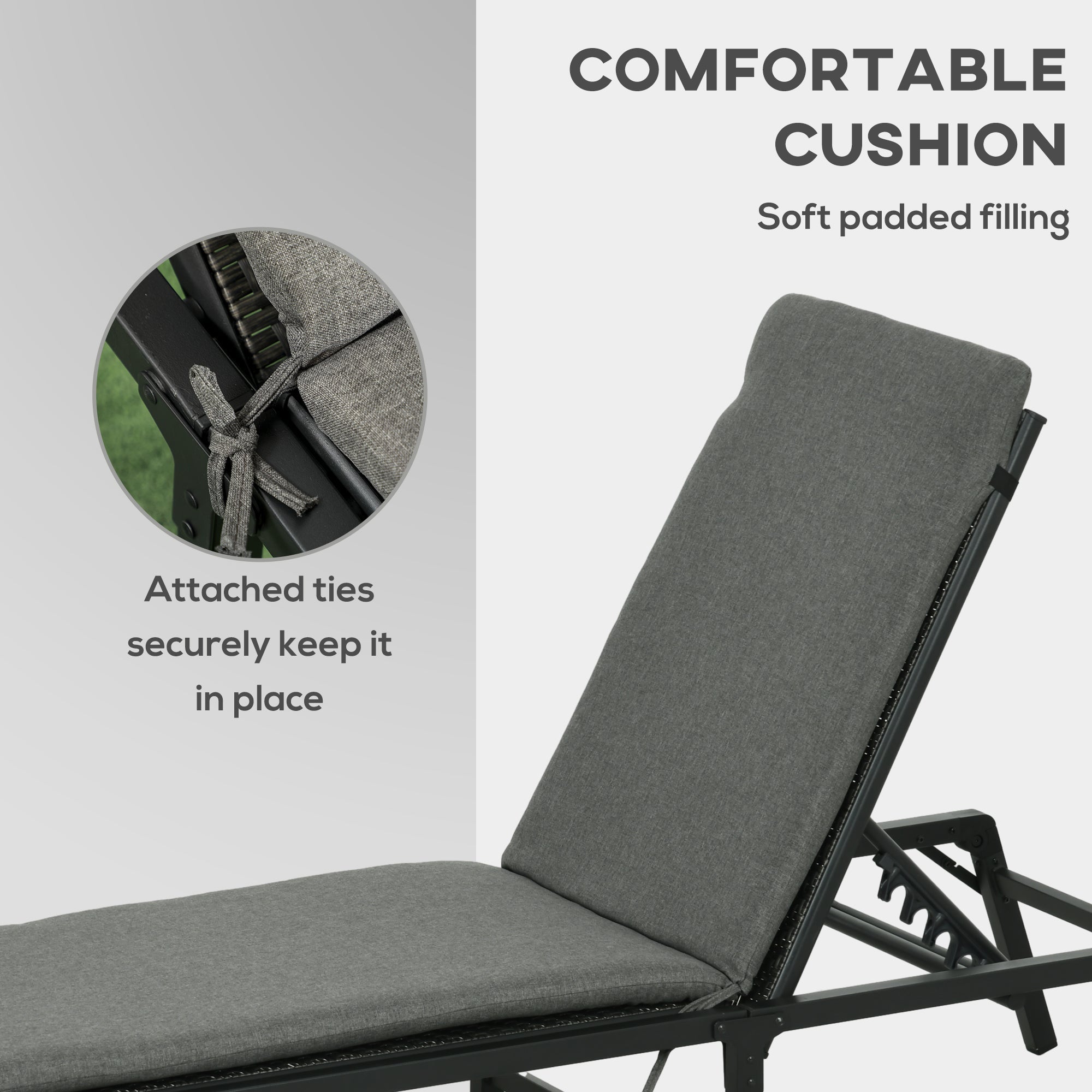Outsunny Foldable Patio Recliner Chair with Cushion, 5-Level Adjustable Backrest, Compact Outdoor Lounger, Grey 