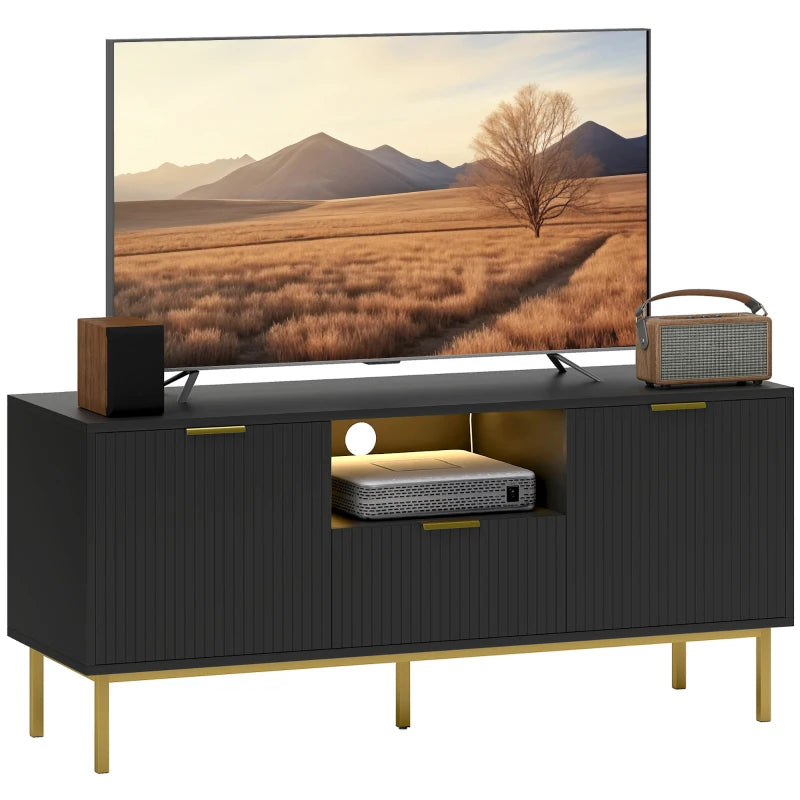 Modern TV Console for TVs up to 50 Inch, Entertainment Center with Smart RGB LED Lights and Soft Close Doors, Black