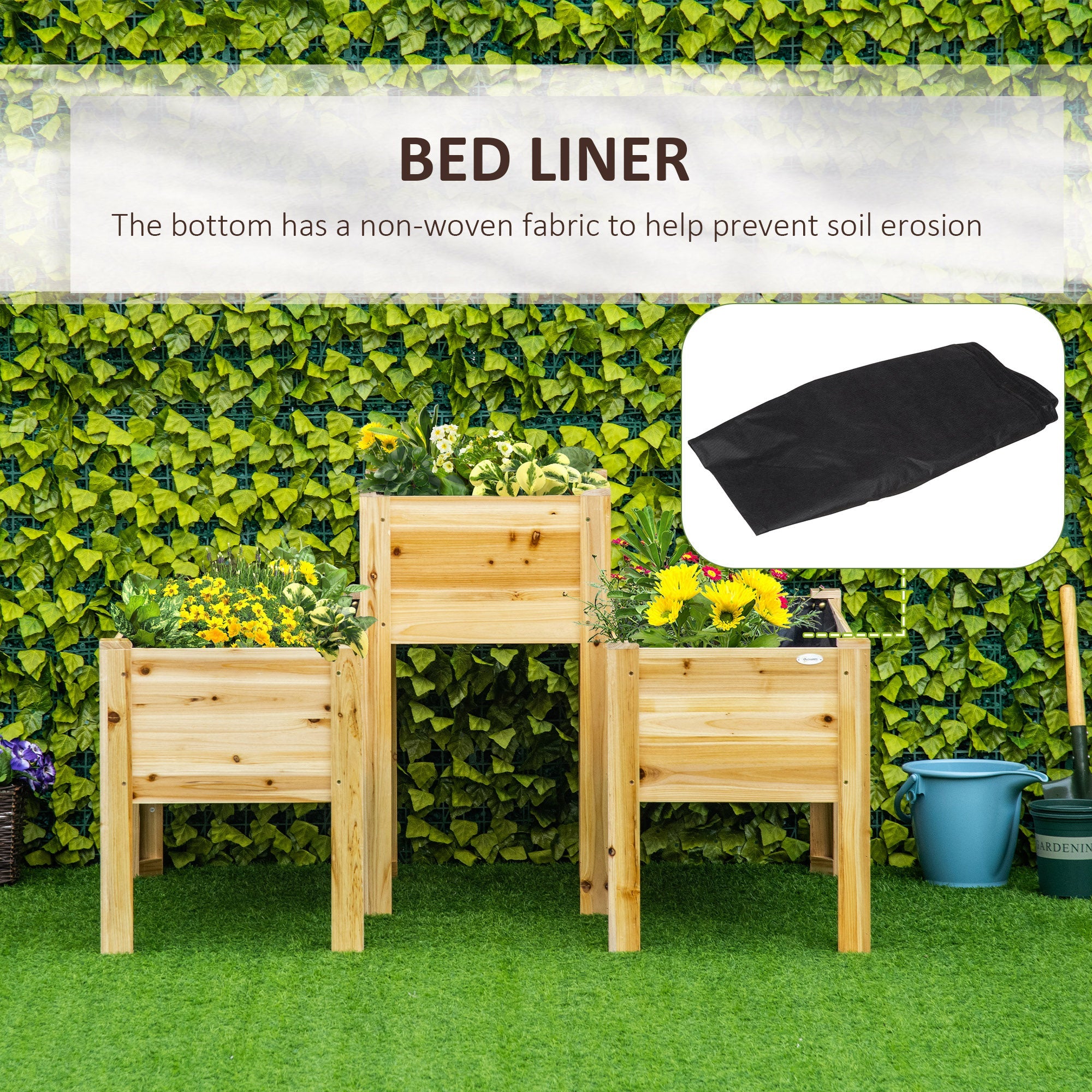Outsunny Raised Garden Bed Set of 3, Wood Planter Box, Outdoor Freestanding Garden Boxes for Fruit Vegetable Flower Herb 