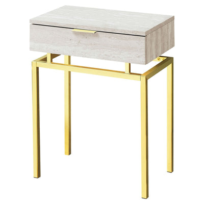 24in Modern End Table 1 Drawer Nightstand Beige Marble Gold Legs - Free Shipping 