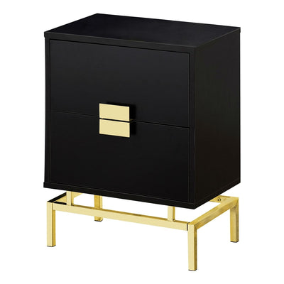 24in Retro 2 Drawer NightStand End Table Cappuccino with Gold Metal Legs - Free Shipping 