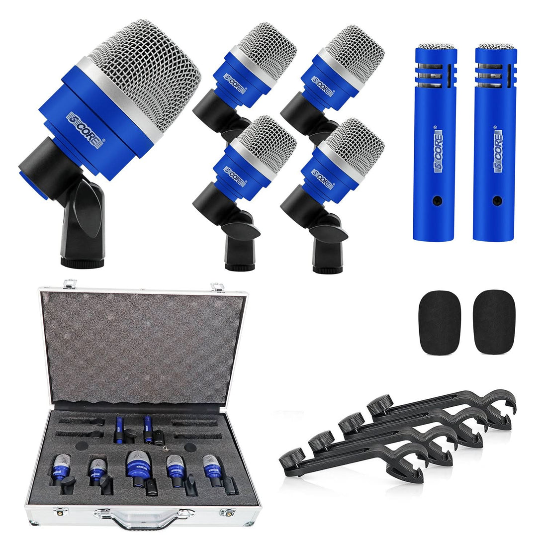 5Core Drum Mic Kit 7 Pcs Kick BassTom Snare Dynamic Microphone Instrument Mics Set Blue