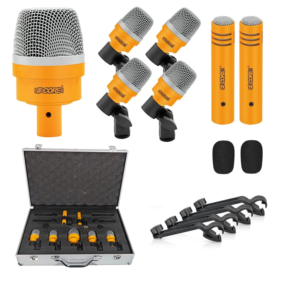 5Core Drum Mic Kit 7 Pcs Kick BassTom Snare Dynamic Microphone Instrument Mics Set Yellow