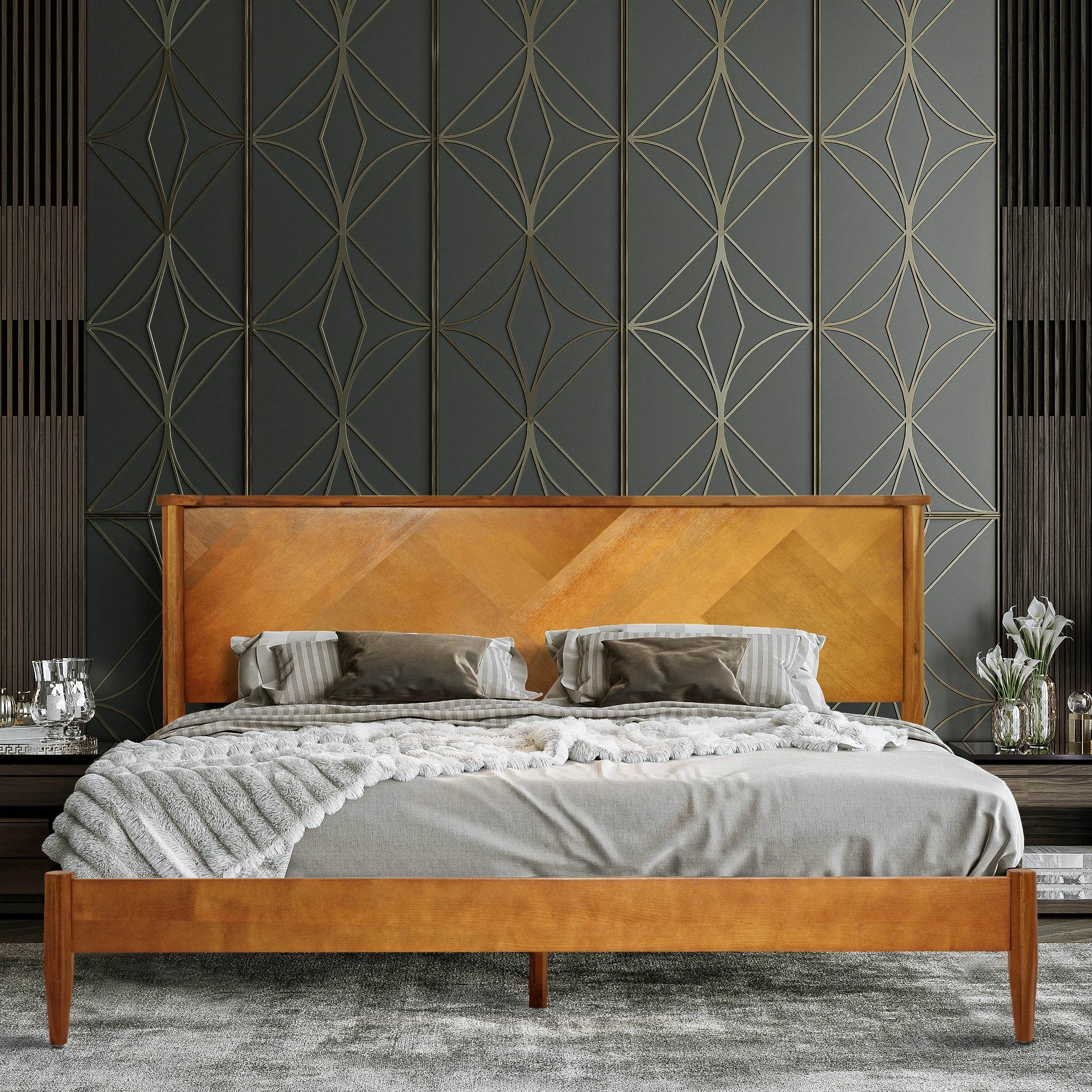 Panthera Platform Bed Frame With Headboard 