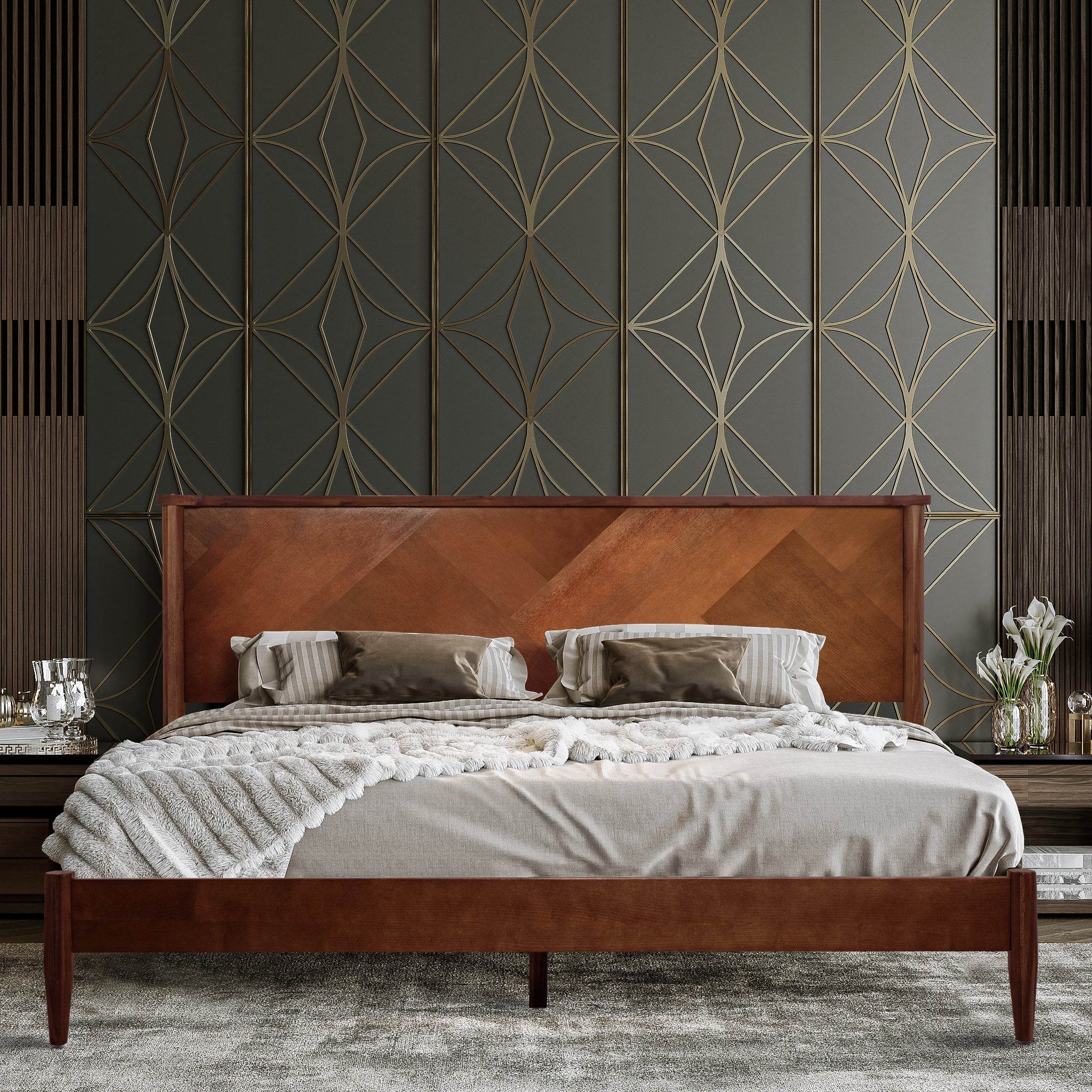 Panthera Platform Bed Frame With Headboard 