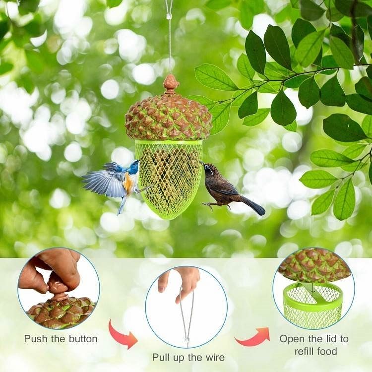 Outdoor Metal Mesh Bird Feeder with Metal Acorn Roof - Free Shipping 