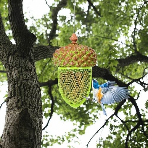 Outdoor Metal Mesh Bird Feeder with Metal Acorn Roof - Free Shipping 