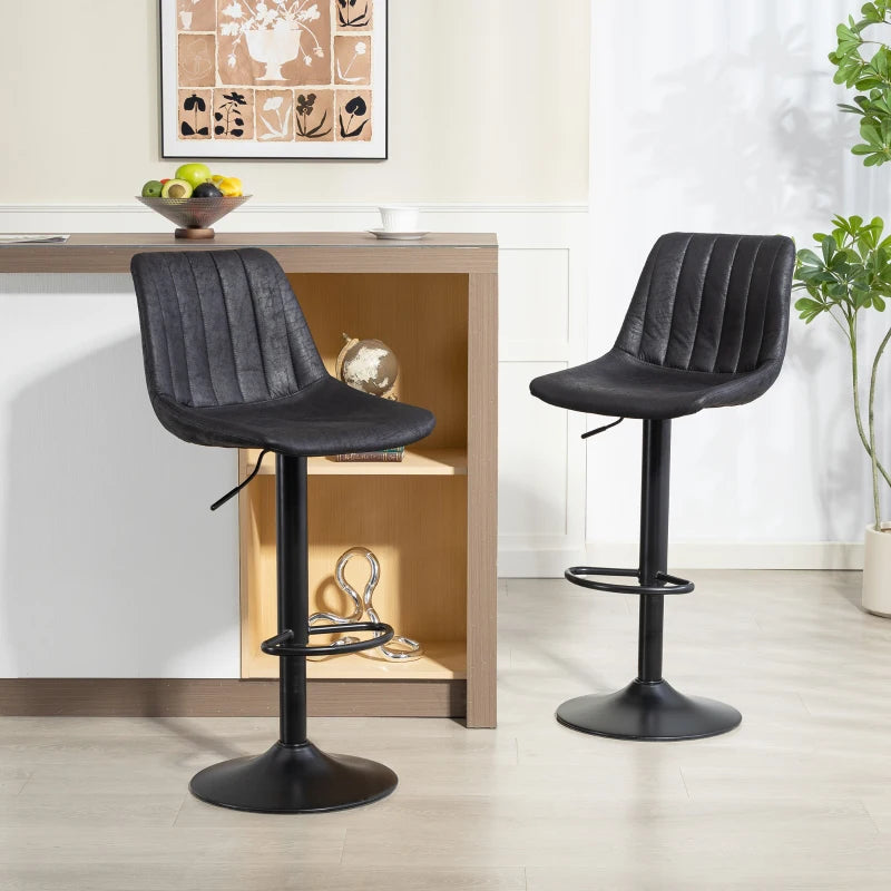 Counter Height Bar Stools Set of 2, Adjustable Height Bar Chairs with Swivel Seat, Leathaire Upholstery, Black