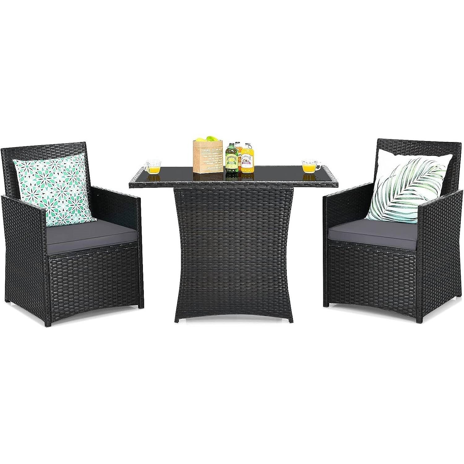 3-Piece Outdoor Patio Furniture Bistro Dining Set in Brown Grey PE Rattan - Free Shipping