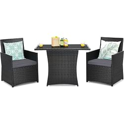 3-Piece Outdoor Patio Furniture Bistro Dining Set in Brown Grey PE Rattan - Free Shipping