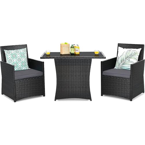 3-Piece Outdoor Patio Furniture Bistro Dining Set in Brown Grey PE Rattan - Free Shipping 