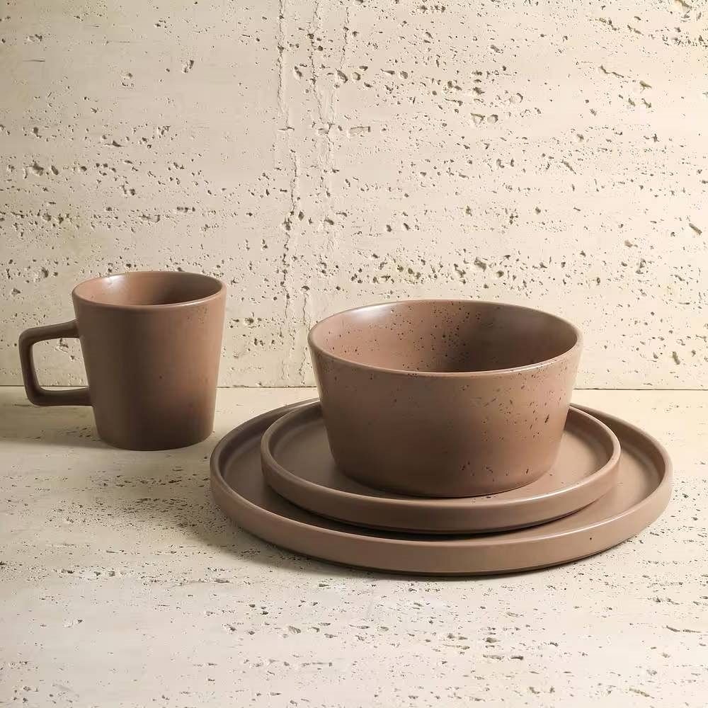 16-Piece Stoneware Dinnerware Set in Matte Brown - Service for 4 - Free Shipping