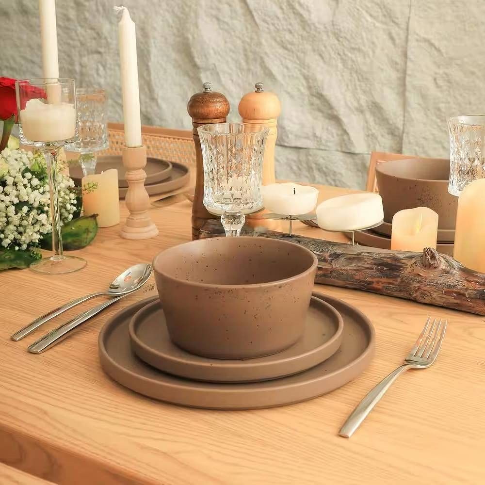 16-Piece Stoneware Dinnerware Set in Matte Brown - Service for 4 - Free Shipping 