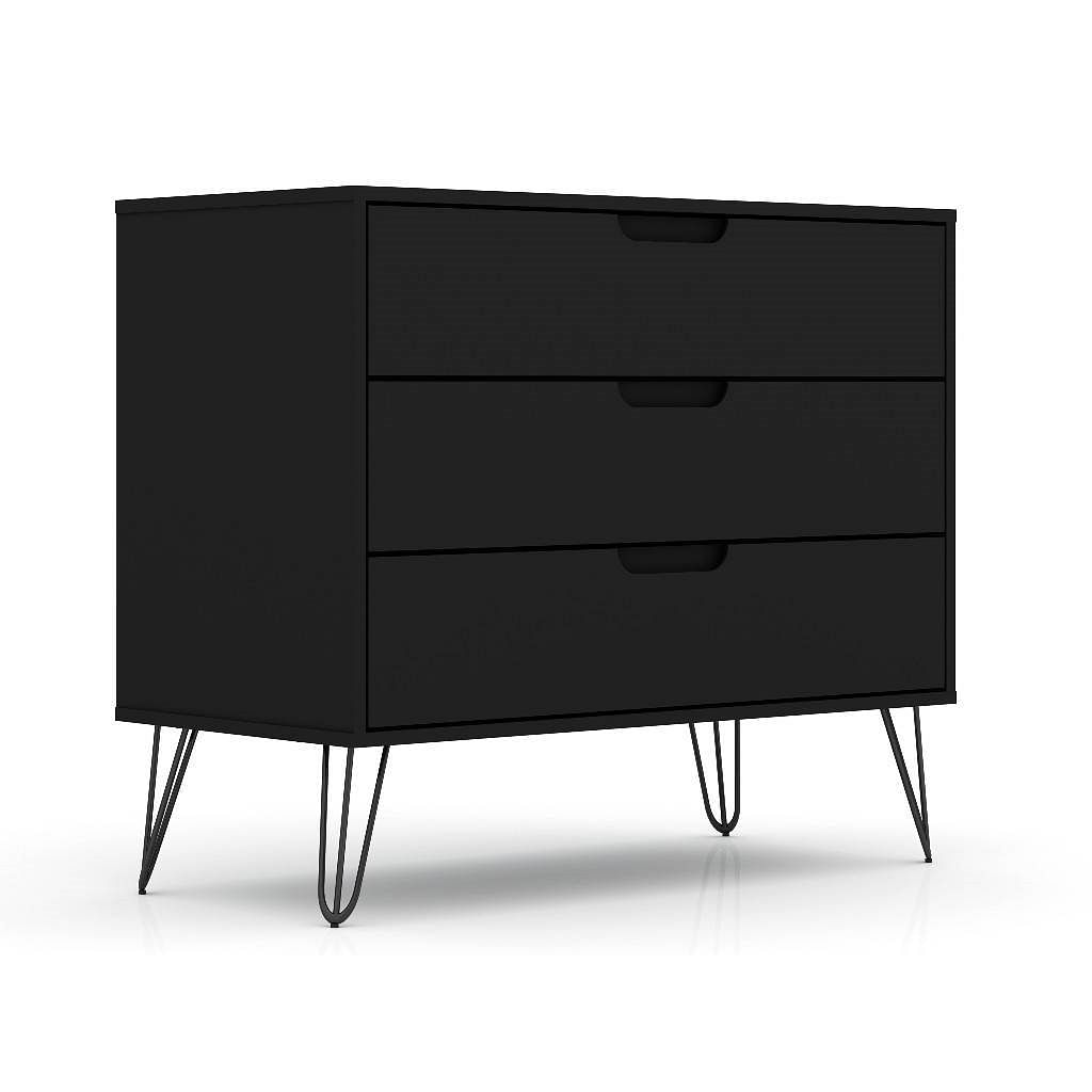 Modern Scandinavian Style Bedroom 3-Drawer Dresser in Black Wood Finish - Free Shipping