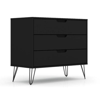 Modern Scandinavian Style Bedroom 3-Drawer Dresser in Black Wood Finish - Free Shipping 