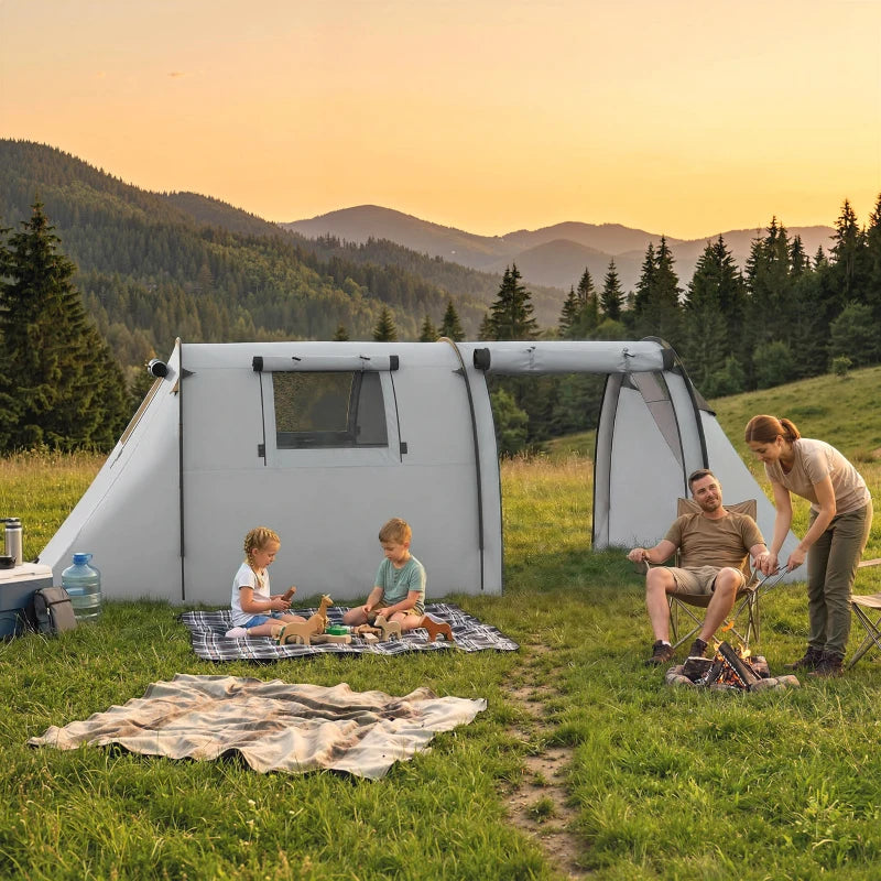 Outsunny 3-4 Person Camping Tent with 2 Rooms, 3000mm Waterproof Family Tunnel Tent with Carry Bag – Grey