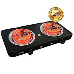 MegaChef Electric Easily Portable Ultra Lightweight Dual Coil Burner Cooktop Buffet Range in Matte Black - Free Shipping 