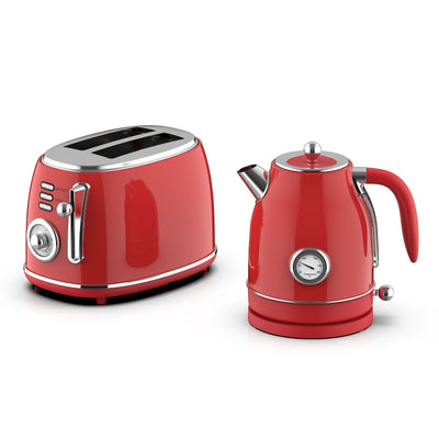 MegaChef 1.7 Liter Electric Tea Kettle and 2 Slice Toaster Combo in Red - Free Shipping 