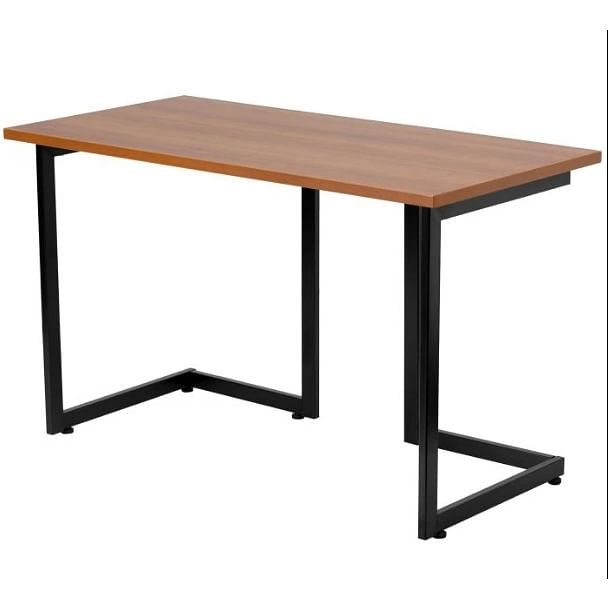 Modern Black Metal Frame Computer Desk with Cherry Wood Finish Top - Free Shipping