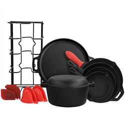 MegaChef 12 Piece Round PreSeasoned Cast Iron Cookware Set - Free Shipping 