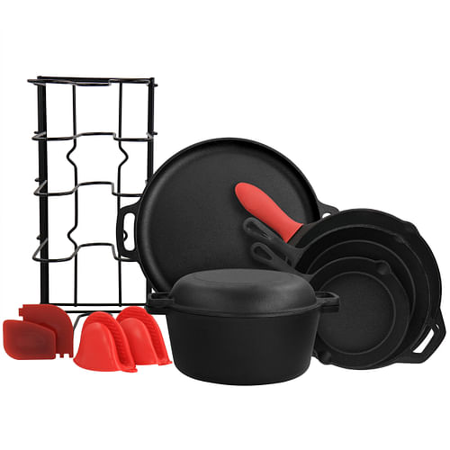 MegaChef 12 Piece Round PreSeasoned Cast Iron Cookware Set - Free Shipping 