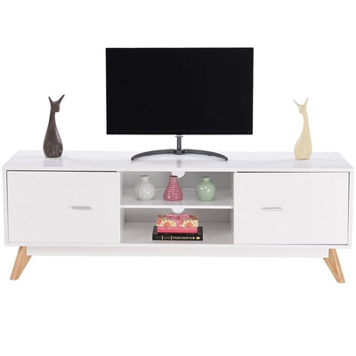 Modern Mid Century Style White TV Stand with Wood Legs - Free Shipping 