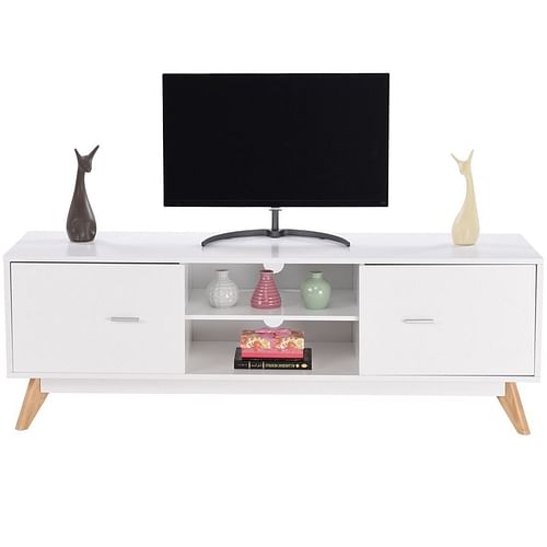 Modern Mid Century Style White TV Stand with Wood Legs - Free Shipping