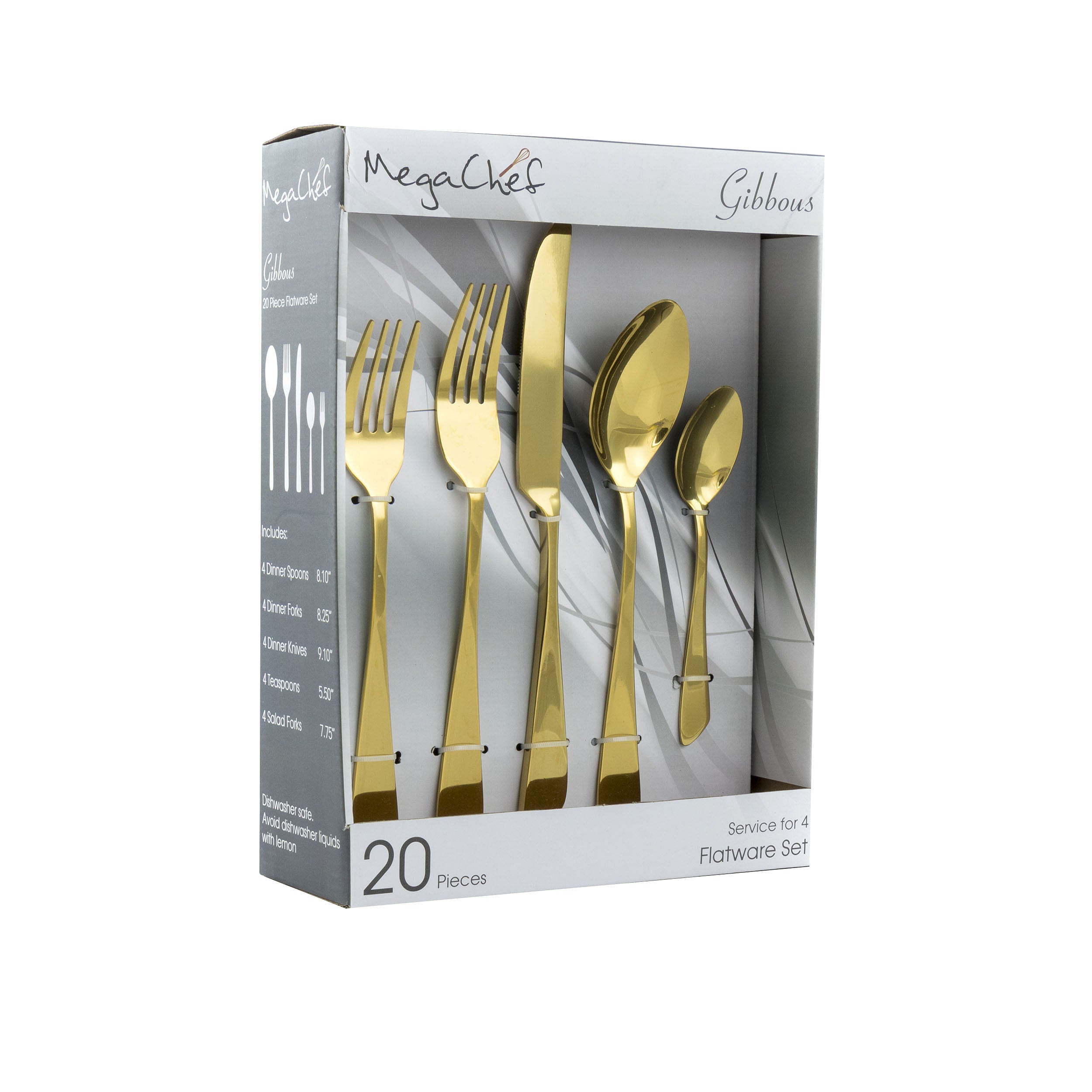 MegaChef Gibbous 20 Piece Flatware Utensil Set, Stainless Steel Silverware Metal Service for 4 in Gold - Free Shipping 