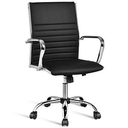 Black Faux Leather High Back Modern Classic Office Chair with Armrests - Free Shipping 
