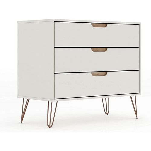 Modern Bedroom Scandinavian Style 3-Drawer Dresser in Off-White Natural Finish - Free Shipping 