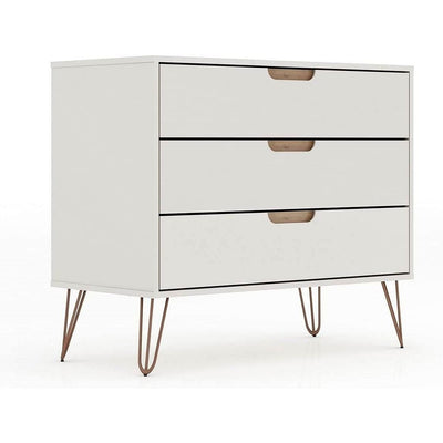 Modern Bedroom Scandinavian Style 3-Drawer Dresser in Off-White Natural Finish - Free Shipping 