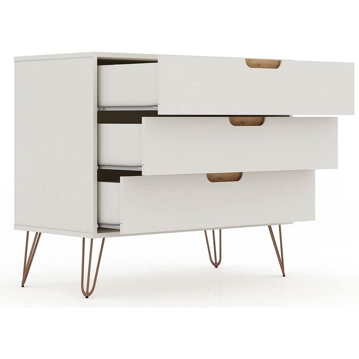 Modern Bedroom Scandinavian Style 3-Drawer Dresser in Off-White Natural Finish - Free Shipping 