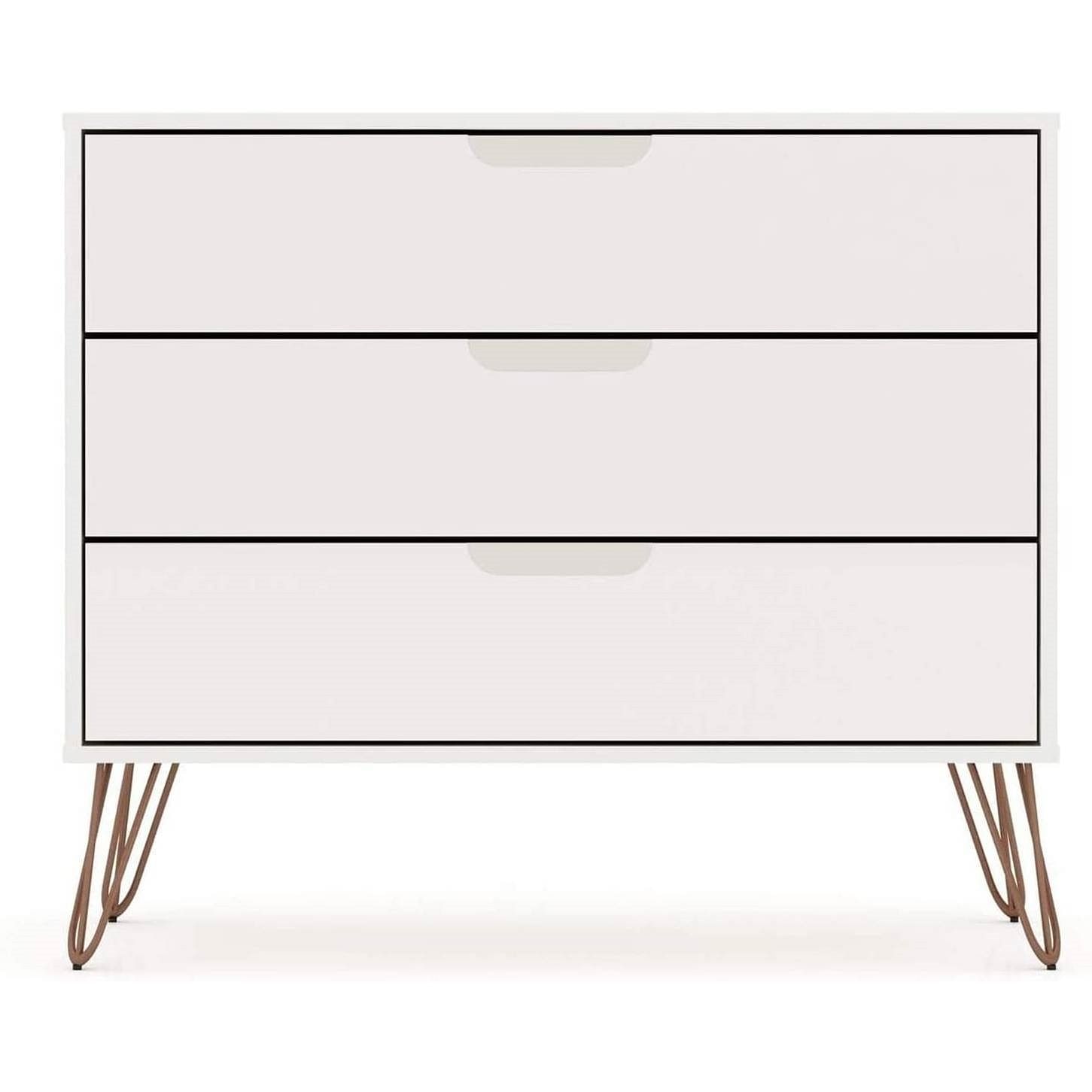 Modern Scandinavian Style Bedroom 3-Drawer Dresser in White Wood Finish - Free Shipping