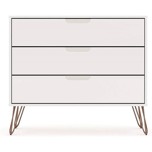 Modern Scandinavian Style Bedroom 3-Drawer Dresser in White Wood Finish - Free Shipping