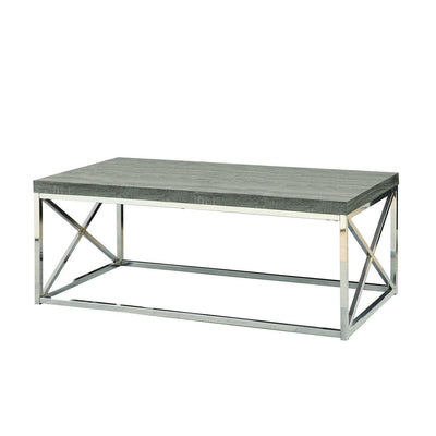 Modern Coffee Table with Chrome Metal Frame and Dark Taupe Wood Top - Free Shipping 