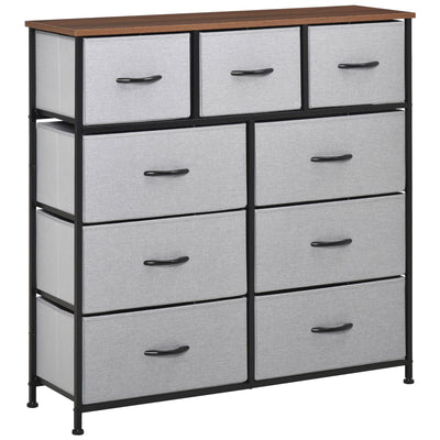 HOMCOM 9-Drawer Storage Dresser: Fabric Bins, Steel Frame & Wood Top for Living Spaces 