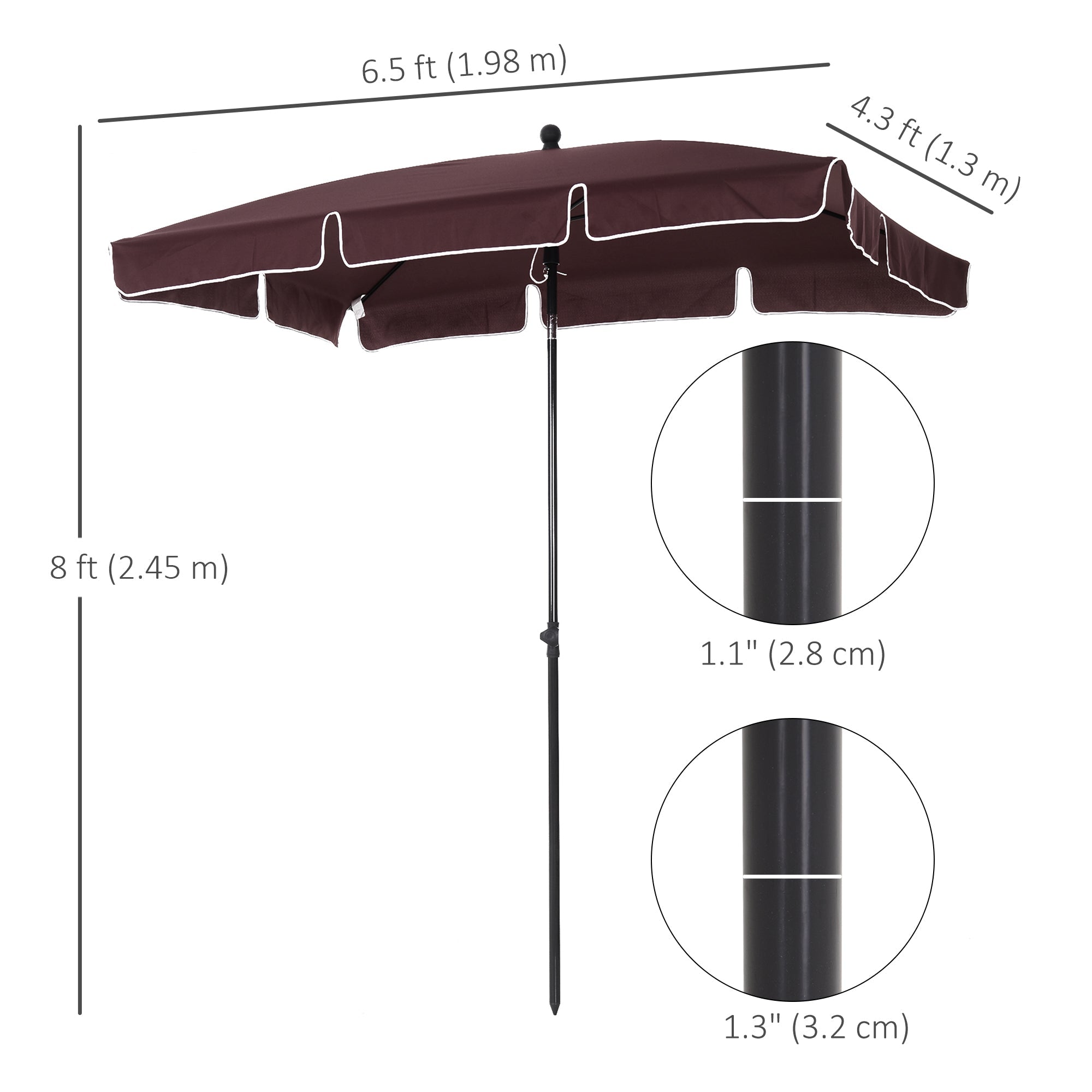 Outsunny 7x4ft Rectangle Patio Umbrella: Aluminum Tilt UV Protection Sun Shade for Outdoor, Coffee 