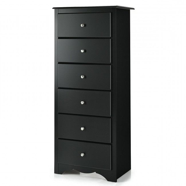 Modern Black 6 Drawer Tall Wood Dresser Chest - Free Shipping 