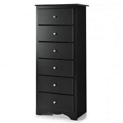 Modern Black 6 Drawer Tall Wood Dresser Chest - Free Shipping 