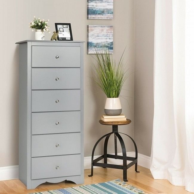 Modern Grey 6 Drawer Tall Wood Dresser Chest - Free Shipping 